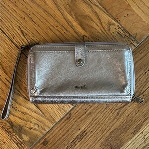 The Sak Metallic Silver Wristlet Clutch Wallet